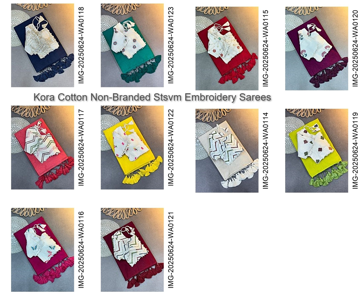 Kora Cotton Non-Branded Stsvm Embroidery Sarees