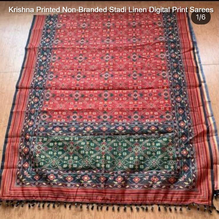 Krishna Printed Non-Branded Stadi Linen Digital Print Sarees