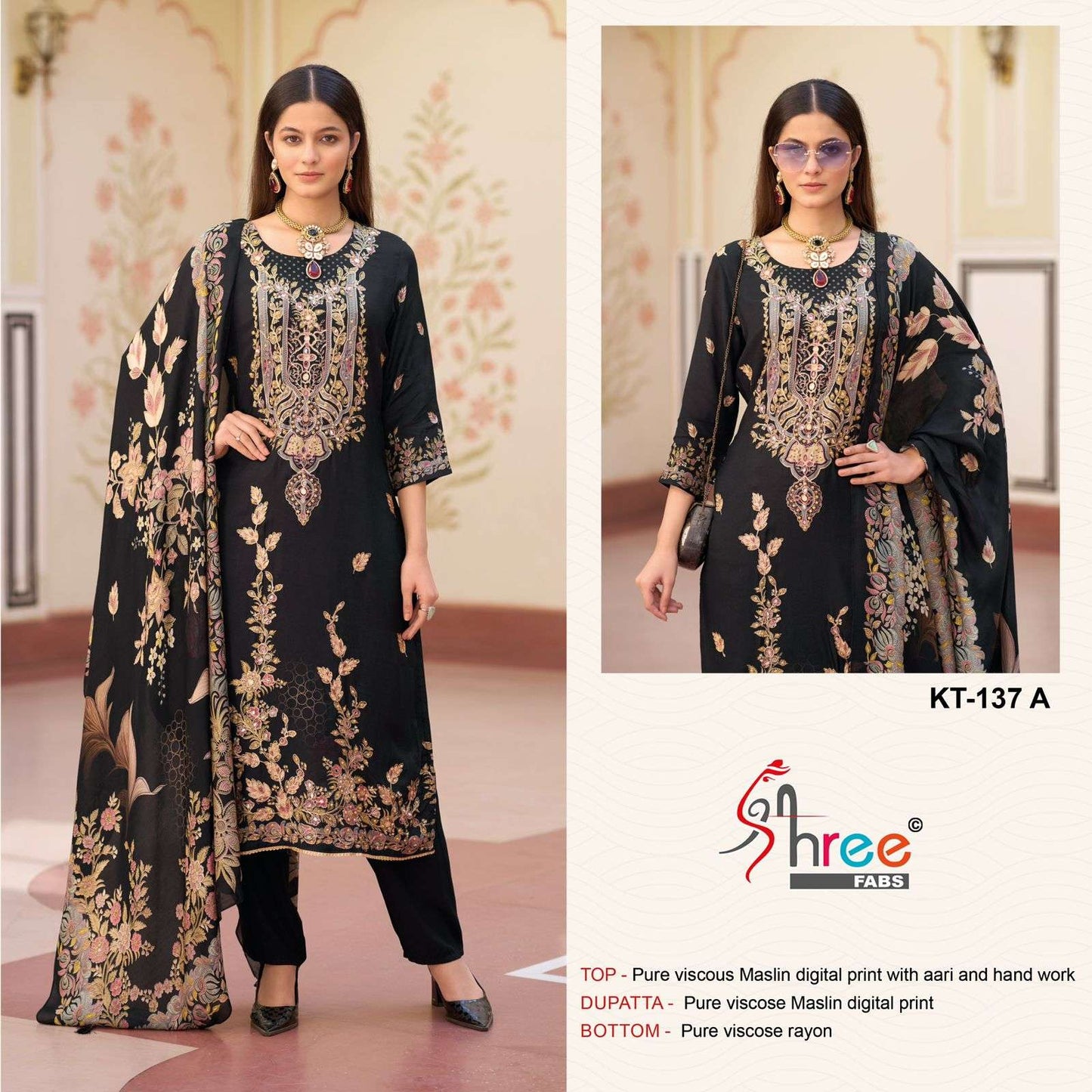 Kt-137 A Shree Fabs Viscose Muslin Karachi Unstitched Suits