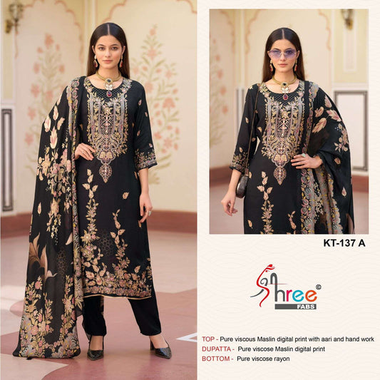 Kt-137 A Shree Fabs Viscose Muslin Karachi Unstitched Suits