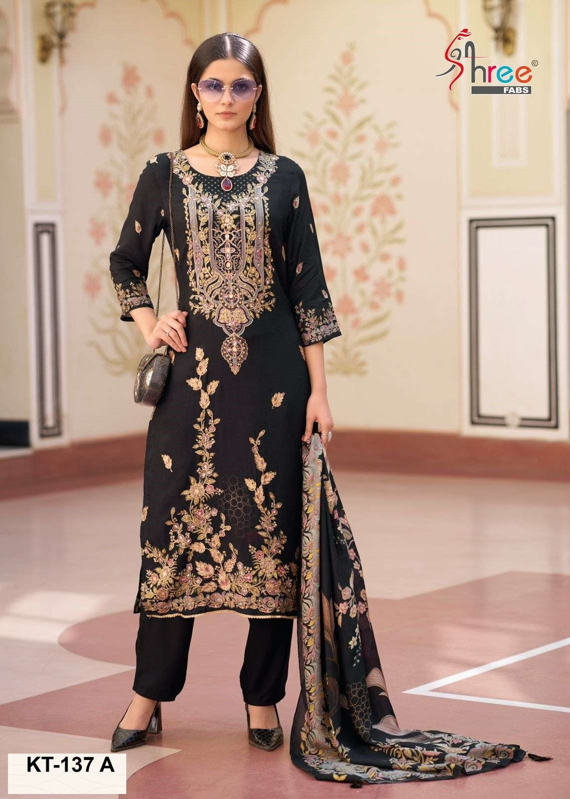 Kt-137 A Shree Fabs Viscose Muslin Karachi Unstitched Suits
