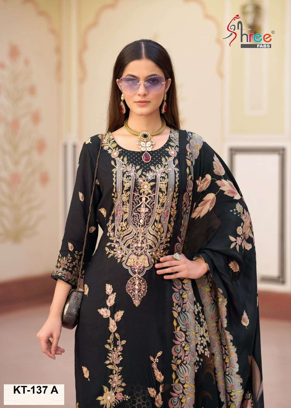 Kt-137 A Shree Fabs Viscose Muslin Karachi Unstitched Suits