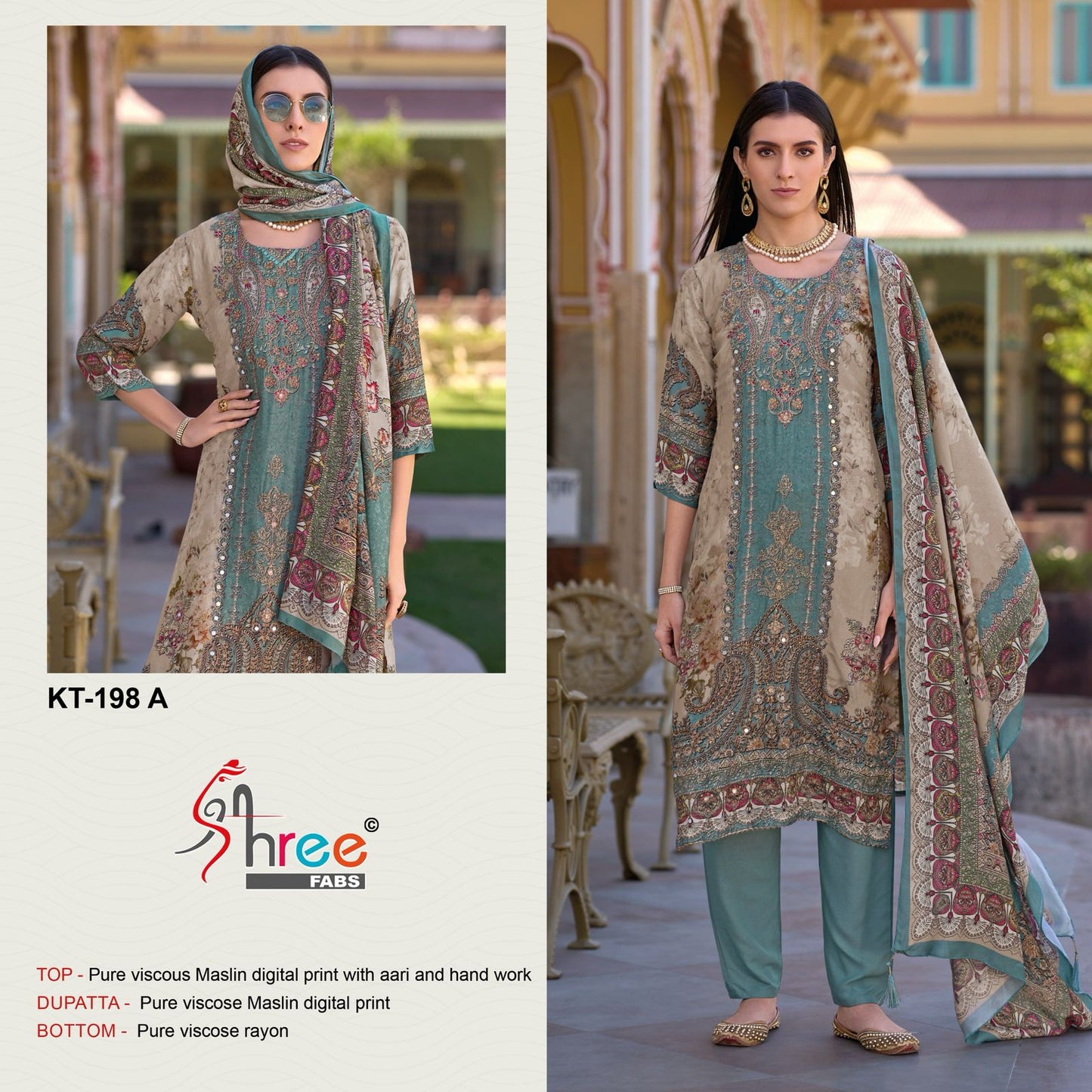 Kt-198 A Shree Fabs Viscose Muslin Pakistani Salwar Suits