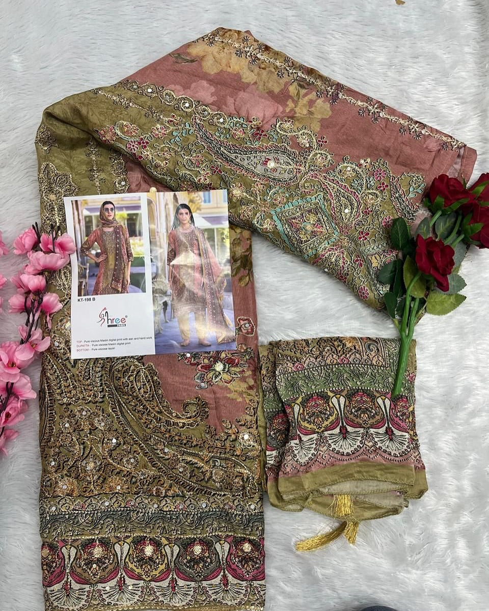 Kt-198 B Shree Fabs Viscose Muslin Pakistani Salwar Suits