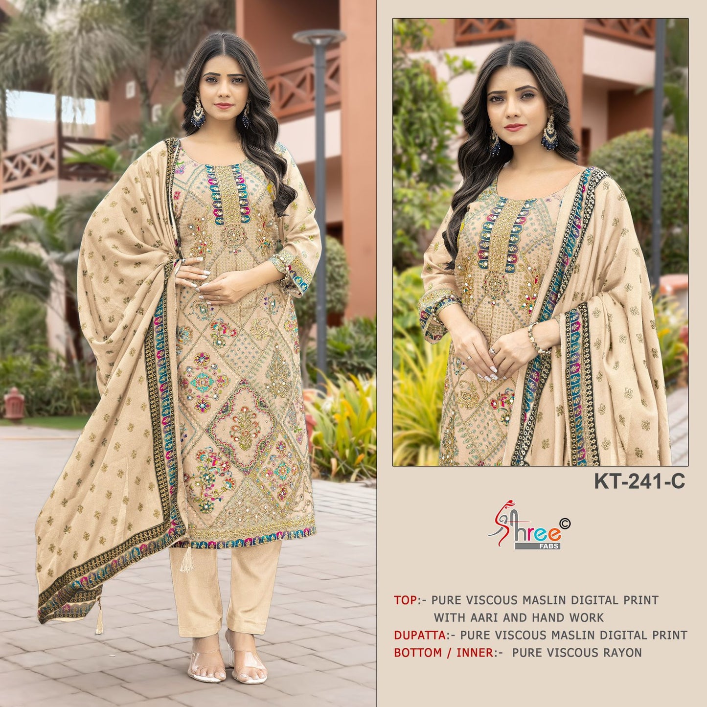 Kt-241-C Shree Fabs Printed Karachi Unstitched Suits