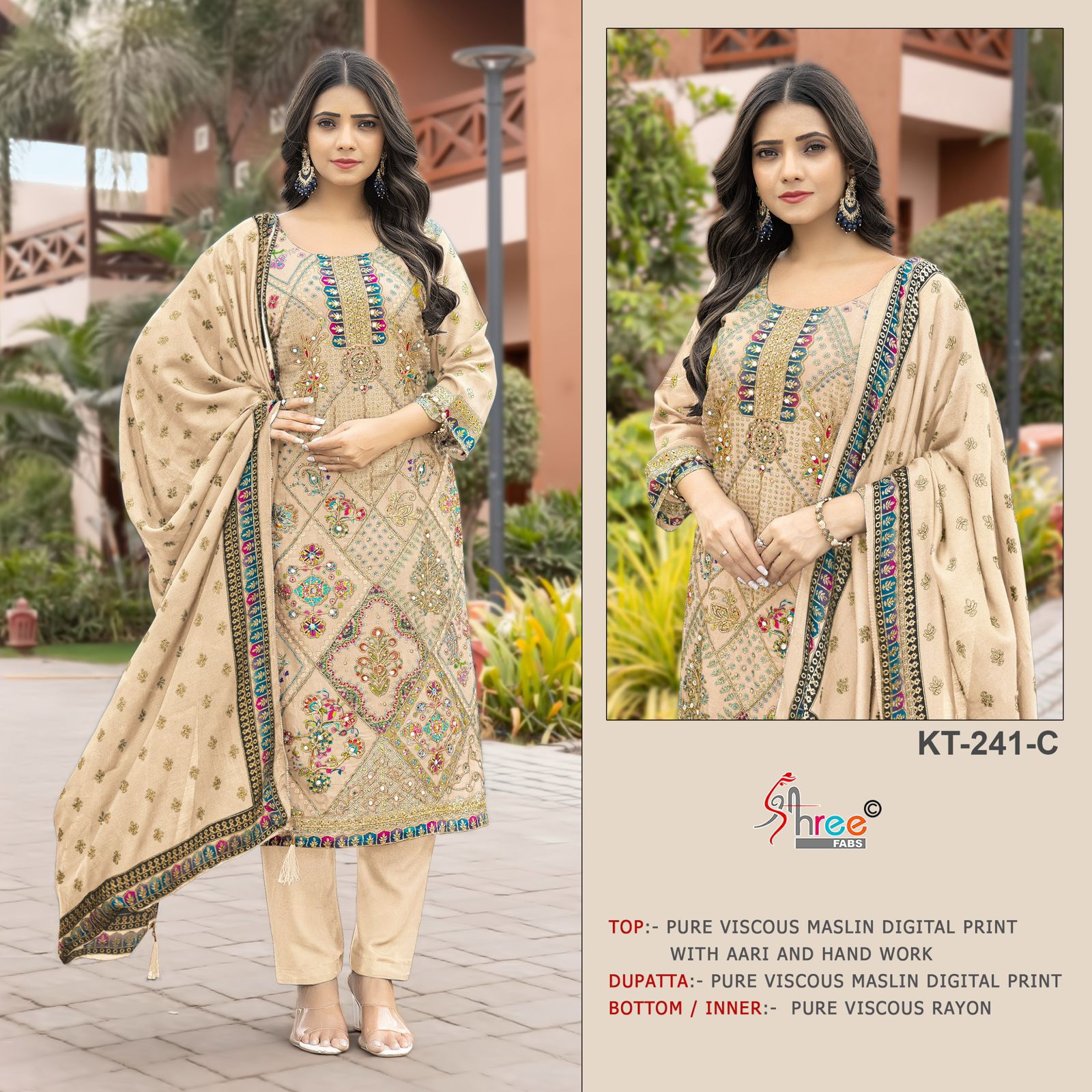Kt-241-C Shree Fabs Printed Karachi Unstitched Suits