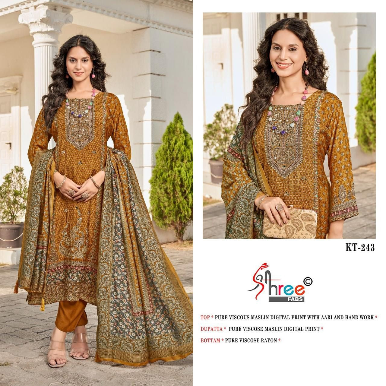 Kt-243 Shree Fabs Pure Viscose Karachi Unstitched Suits