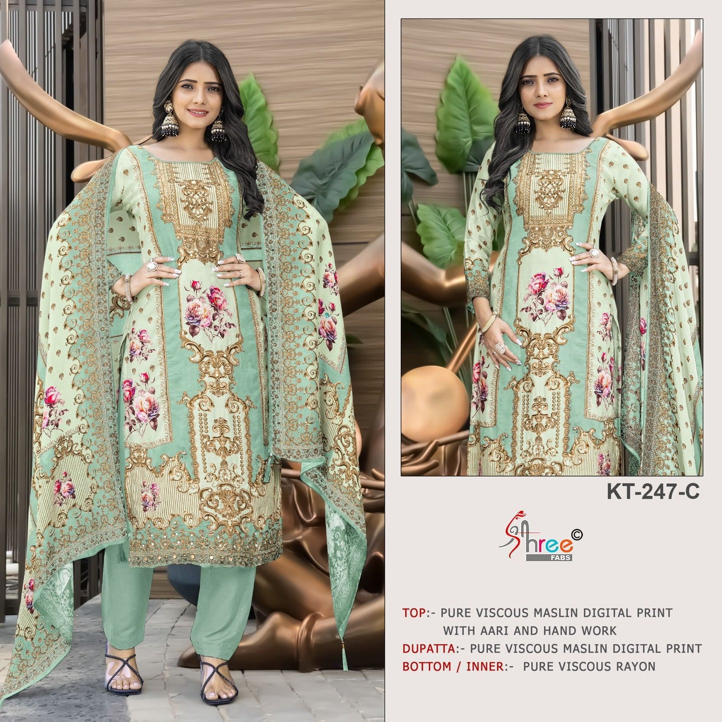 Kt-247-C Shree Fabs Printed Karachi Unstitched Suits