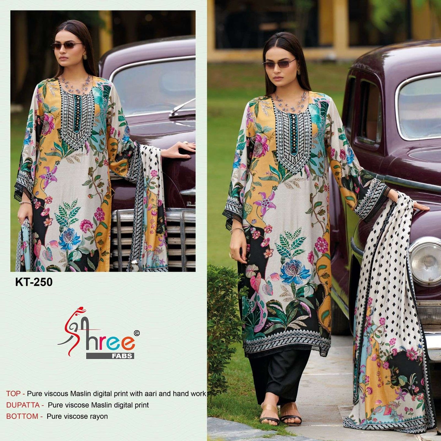 Kt-250 Shree Fabs Viscose Muslin Karachi Unstitched Suits
