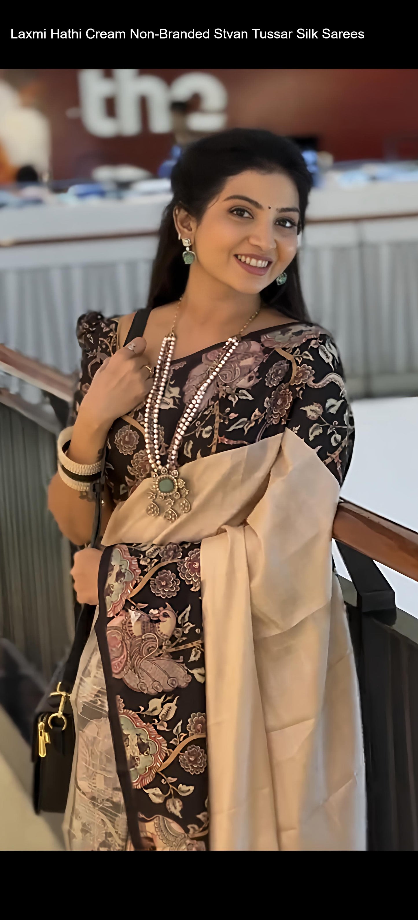 Laxmi Hathi Cream Non-Branded Stvan Tussar Silk Sarees