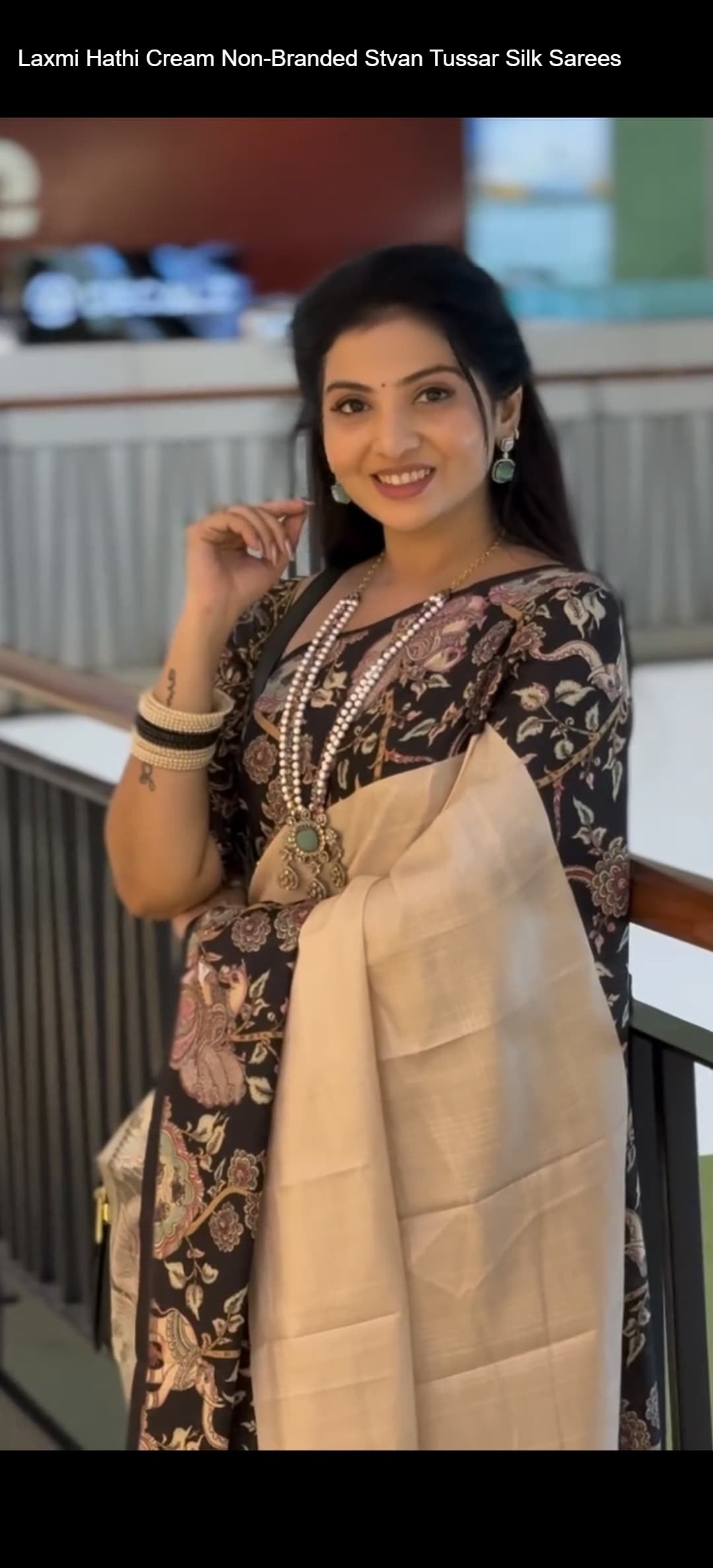 Laxmi Hathi Cream Non-Branded Stvan Tussar Silk Sarees