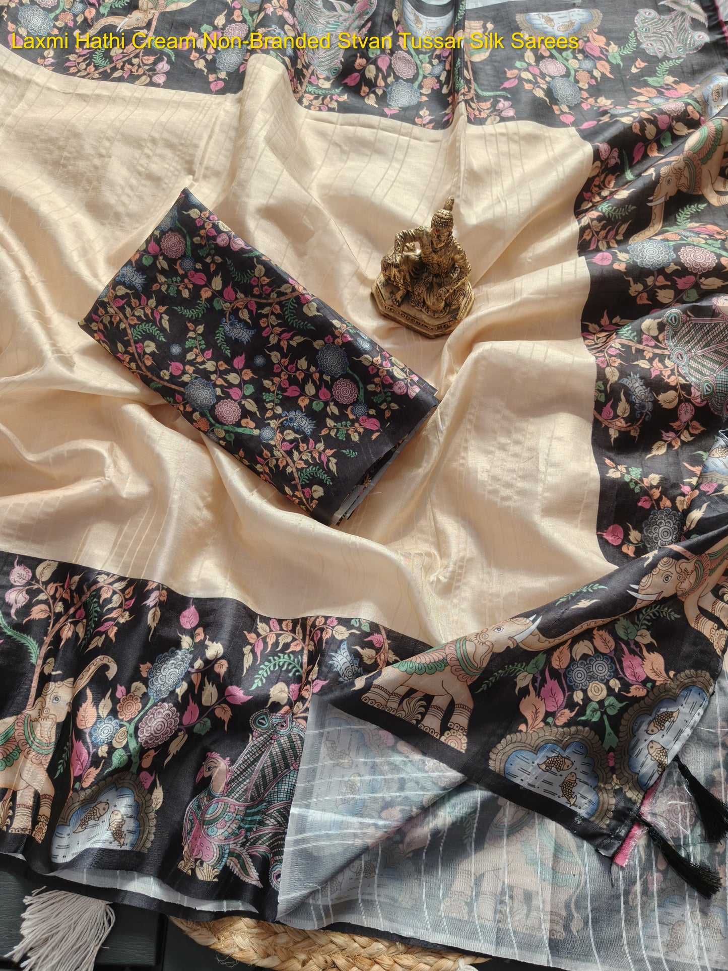 Laxmi Hathi Cream Non-Branded Stvan Tussar Silk Sarees