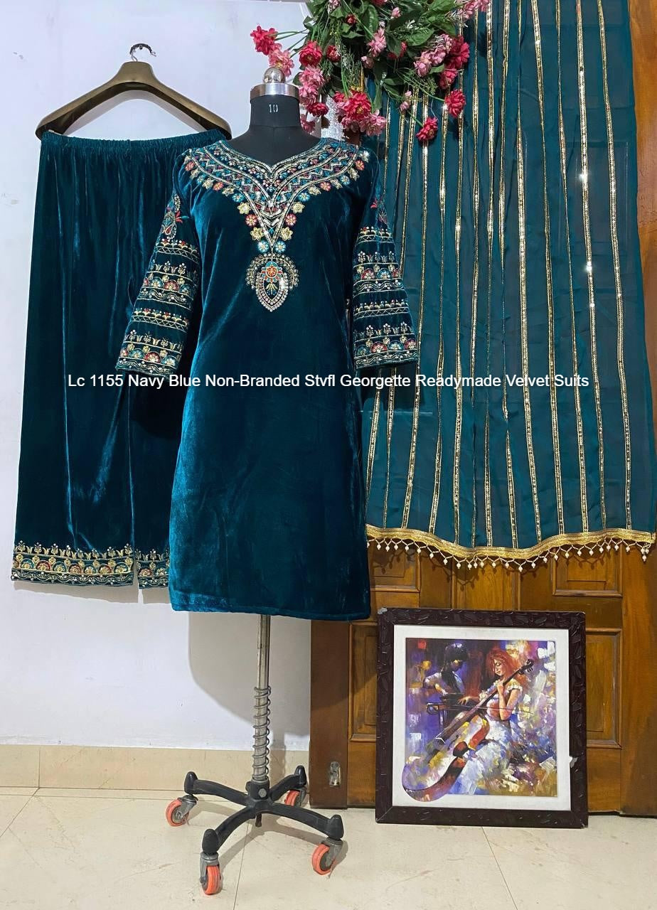 Lc 1155 Navy Blue Non-Branded Stvfl Georgette Readymade Velvet Suits