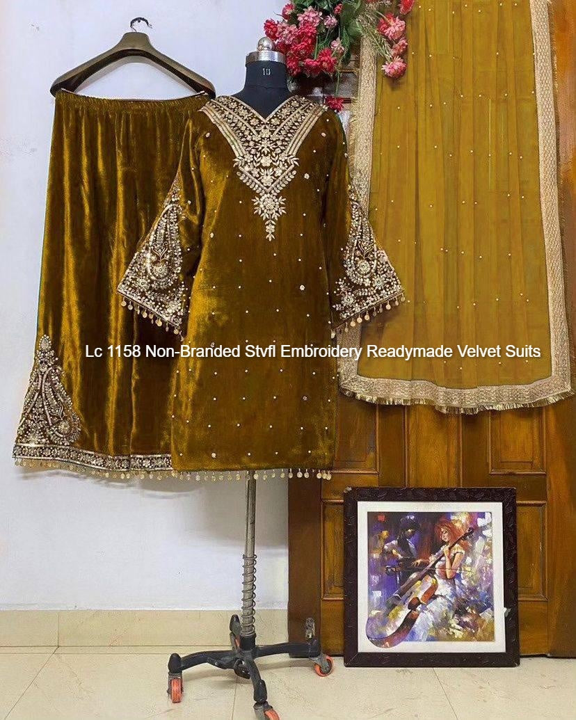 Lc 1158 Non-Branded Stvfl Embroidery Readymade Velvet Suits