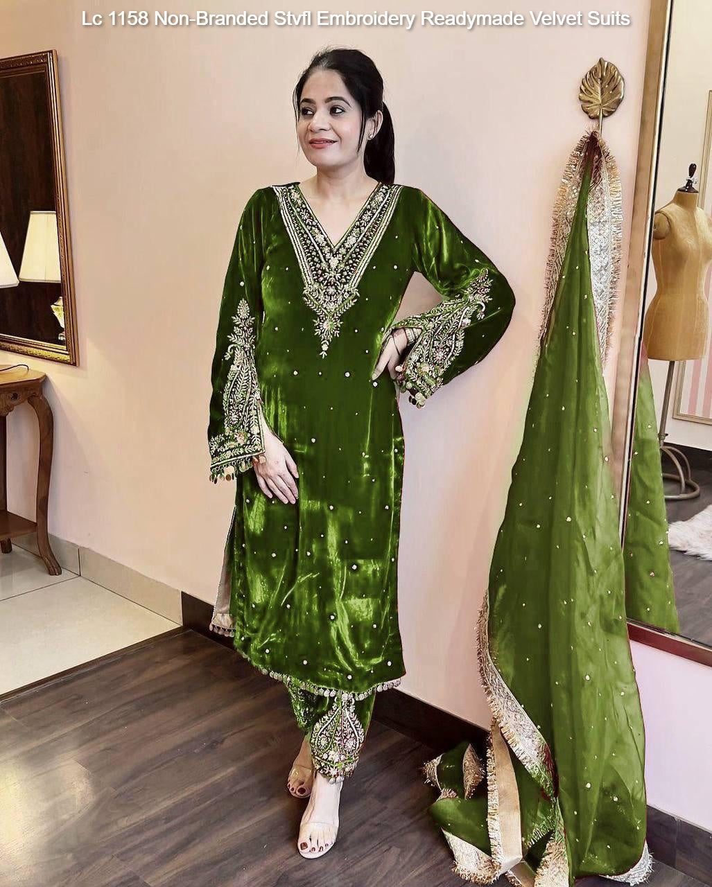 Lc 1158 Non-Branded Stvfl Embroidery Readymade Velvet Suits