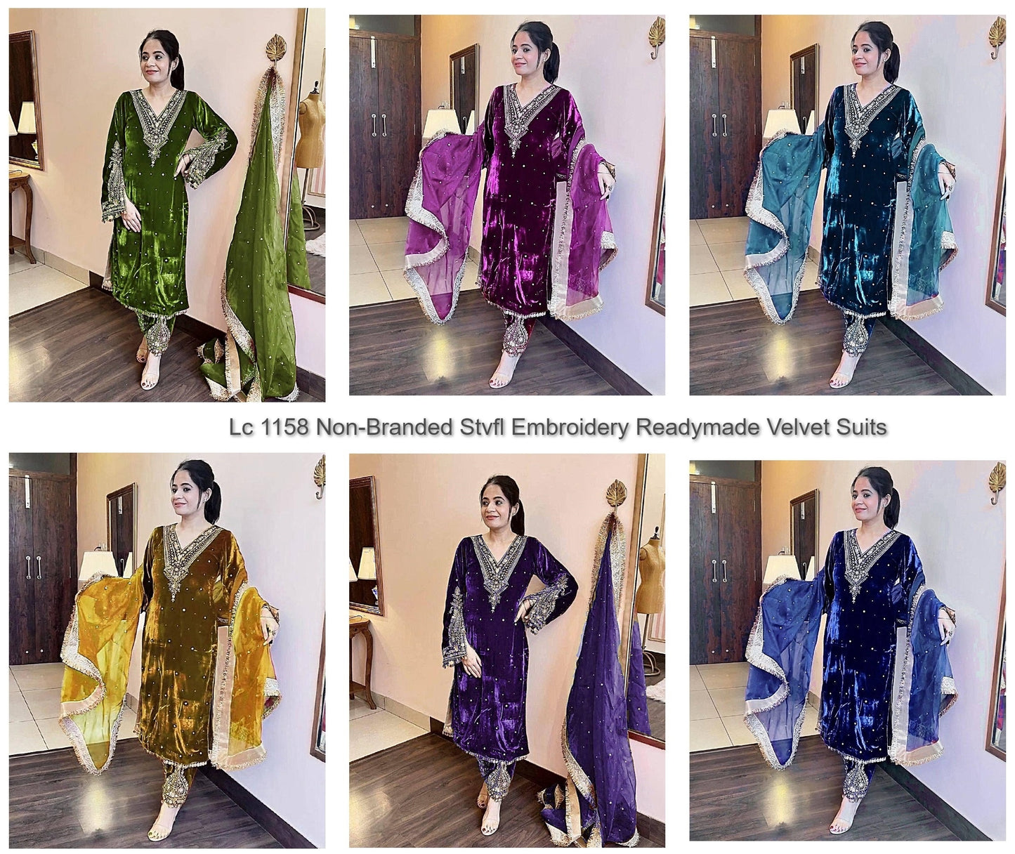Lc 1158 Non-Branded Stvfl Embroidery Readymade Velvet Suits