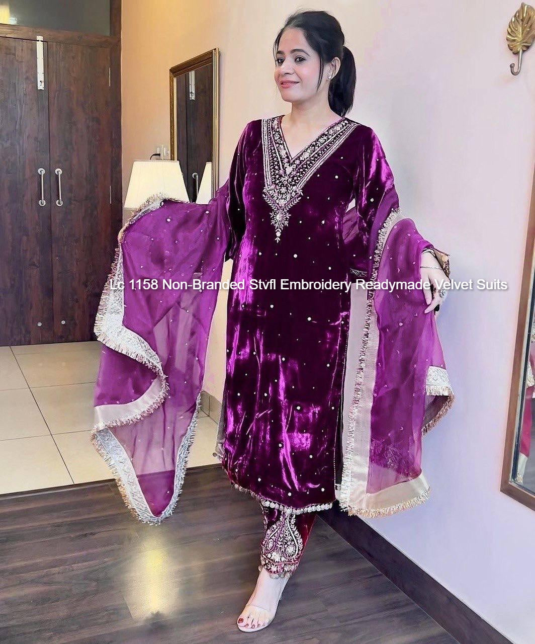 Lc 1158 Non-Branded Stvfl Embroidery Readymade Velvet Suits