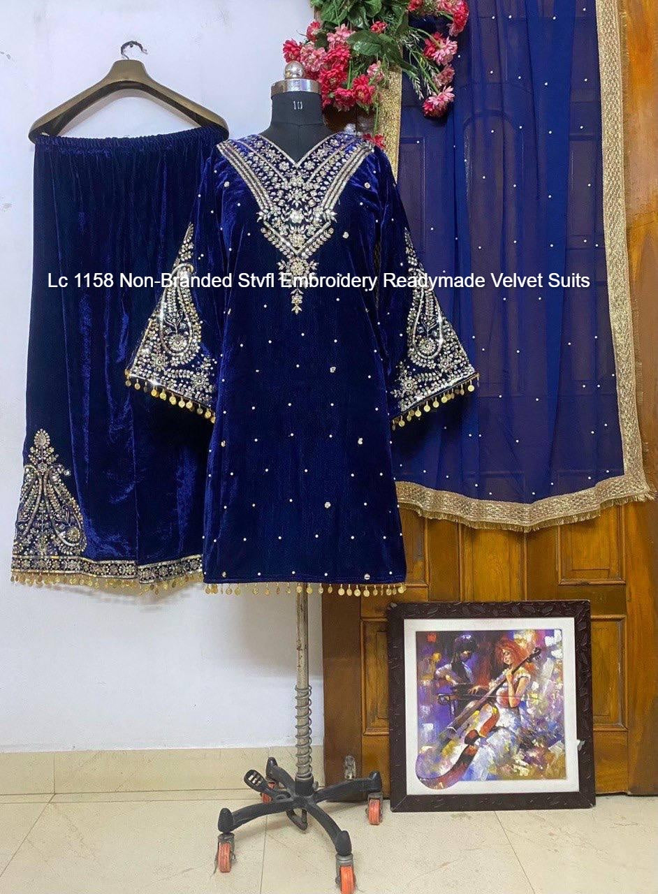 Lc 1158 Non-Branded Stvfl Embroidery Readymade Velvet Suits