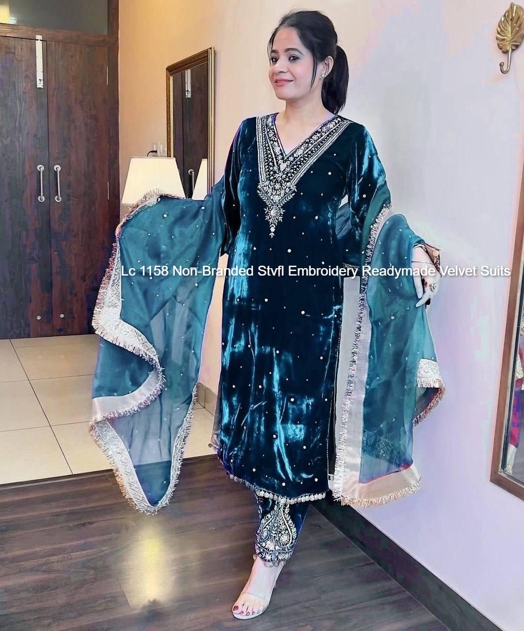 Lc 1158 Non-Branded Stvfl Embroidery Readymade Velvet Suits
