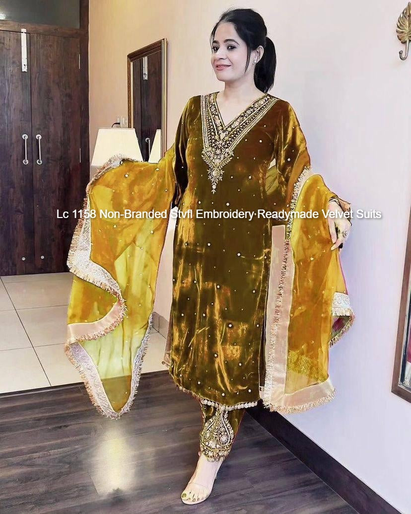 Lc 1158 Non-Branded Stvfl Embroidery Readymade Velvet Suits