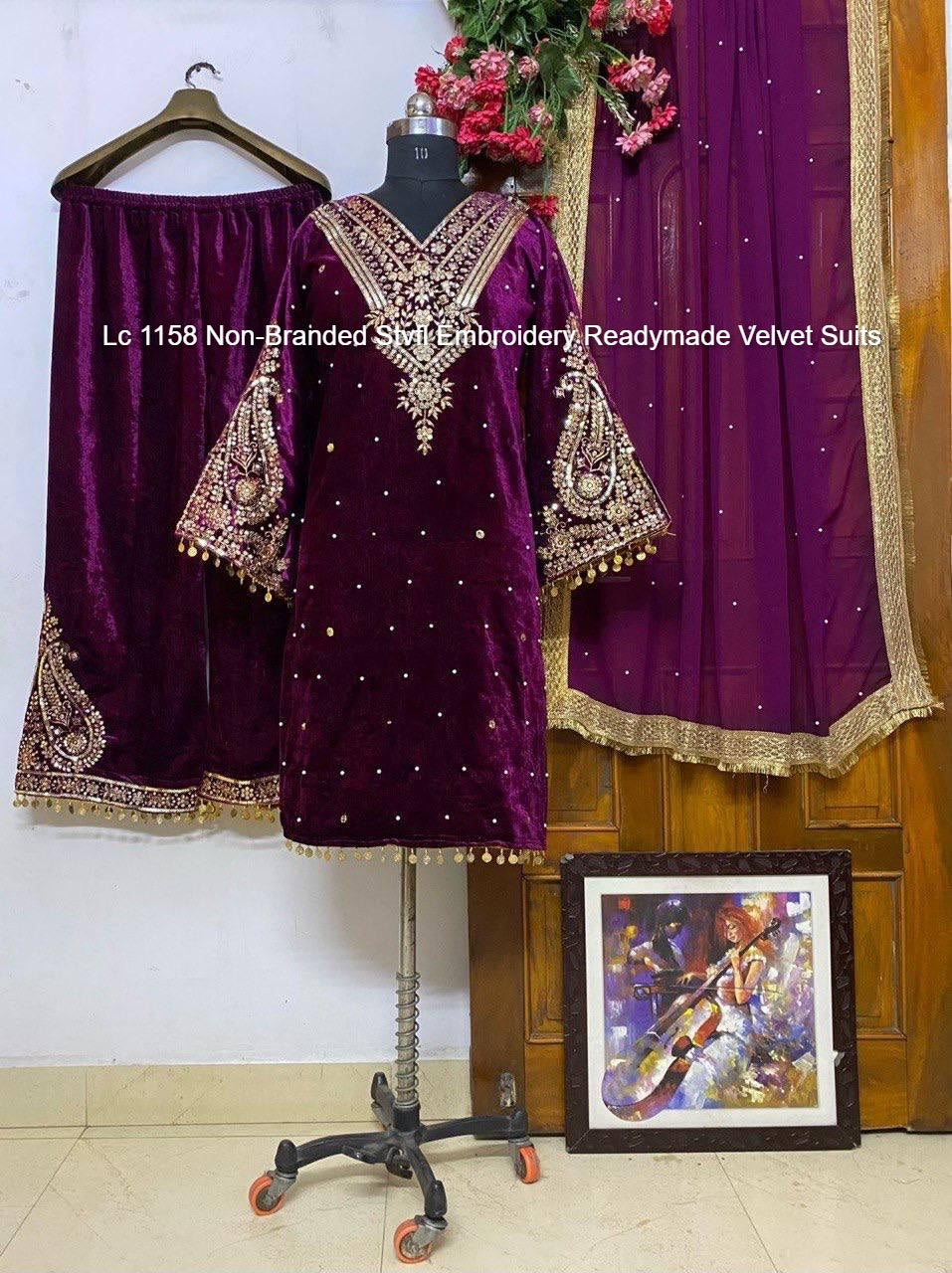 Lc 1158 Non-Branded Stvfl Embroidery Readymade Velvet Suits