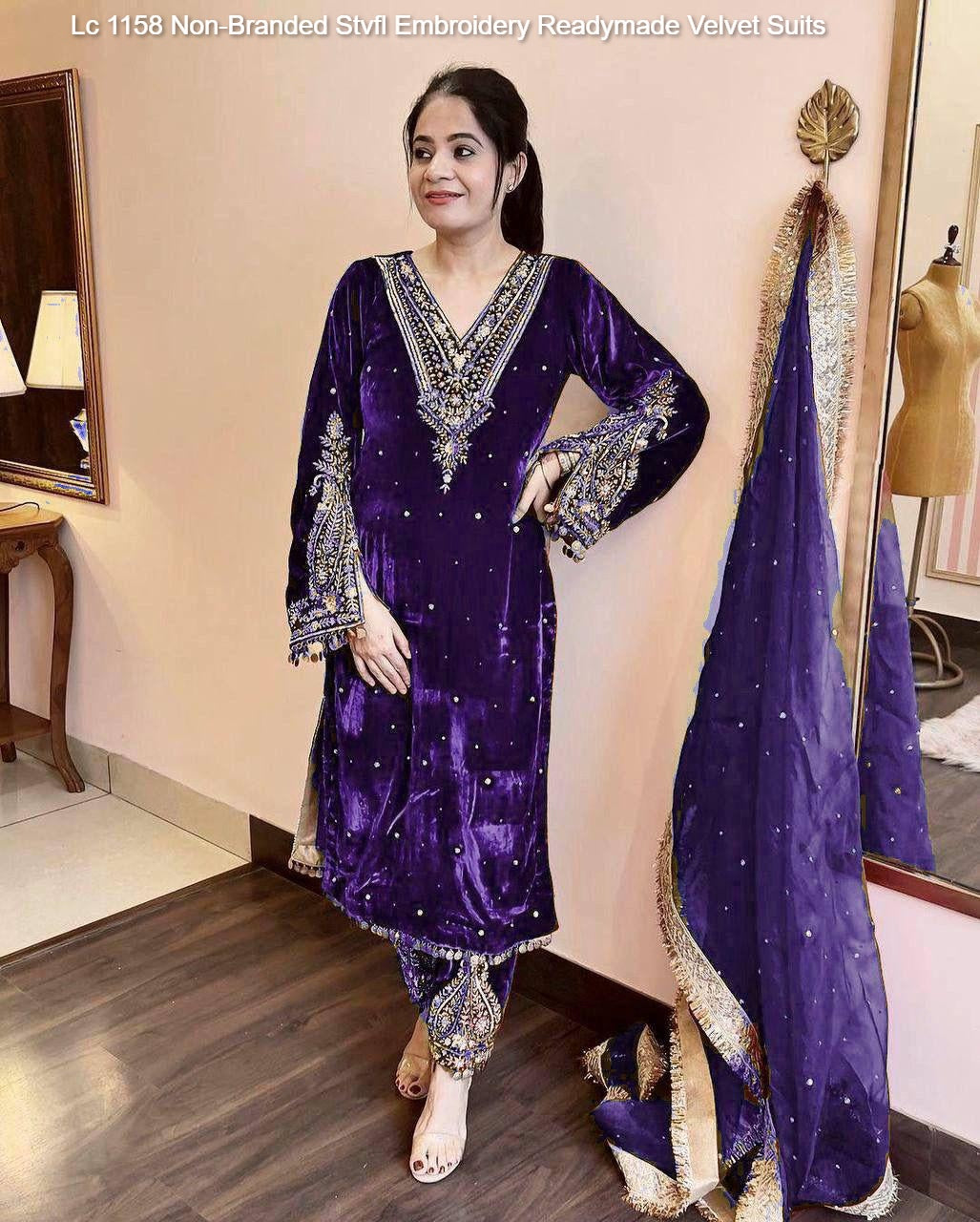 Lc 1158 Non-Branded Stvfl Embroidery Readymade Velvet Suits