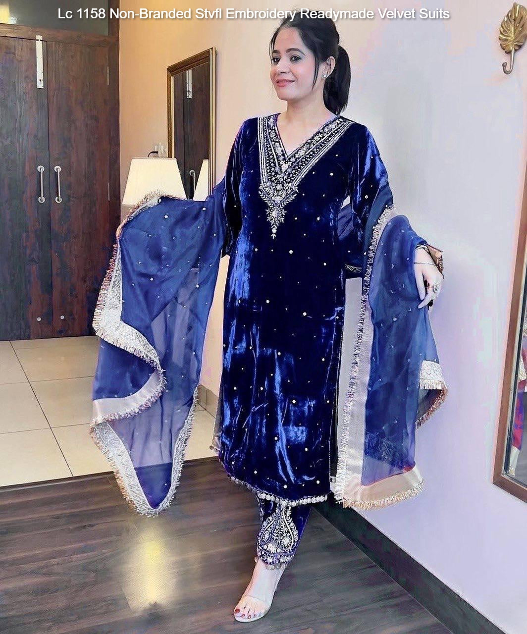 Lc 1158 Non-Branded Stvfl Embroidery Readymade Velvet Suits