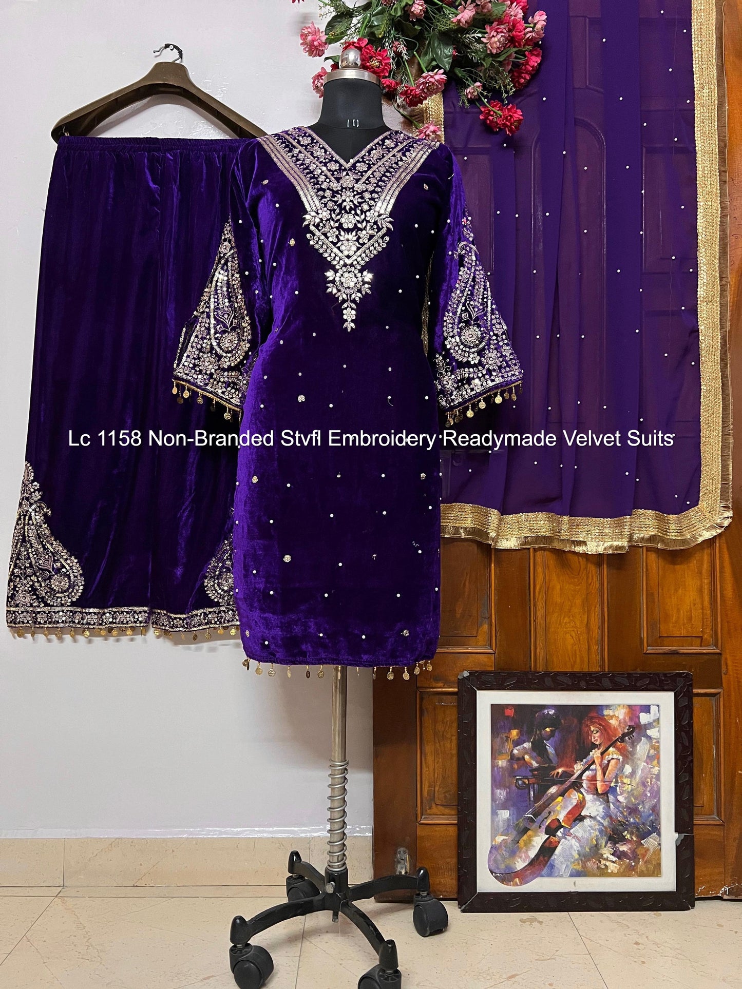 Lc 1158 Non-Branded Stvfl Embroidery Readymade Velvet Suits