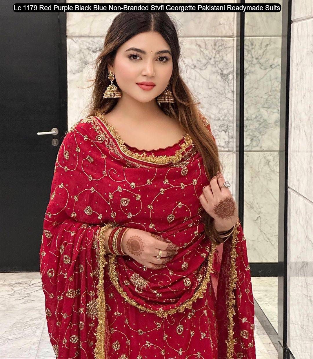 Lc 1179 Red Purple Black Blue Non-Branded Stvfl Georgette Pakistani Readymade Suits