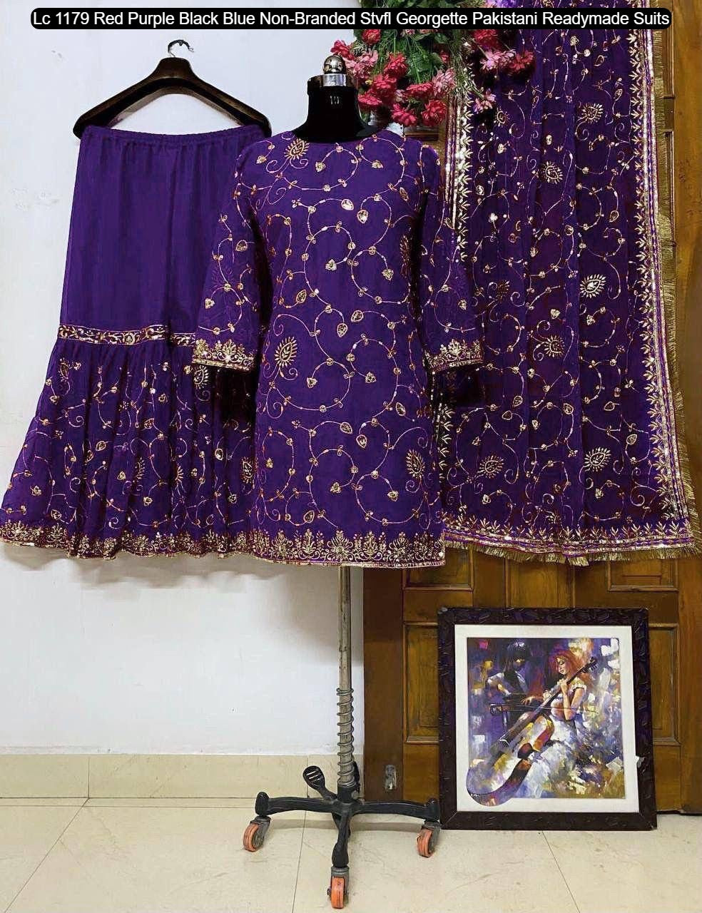 Lc 1179 Red Purple Black Blue Non-Branded Stvfl Georgette Pakistani Readymade Suits