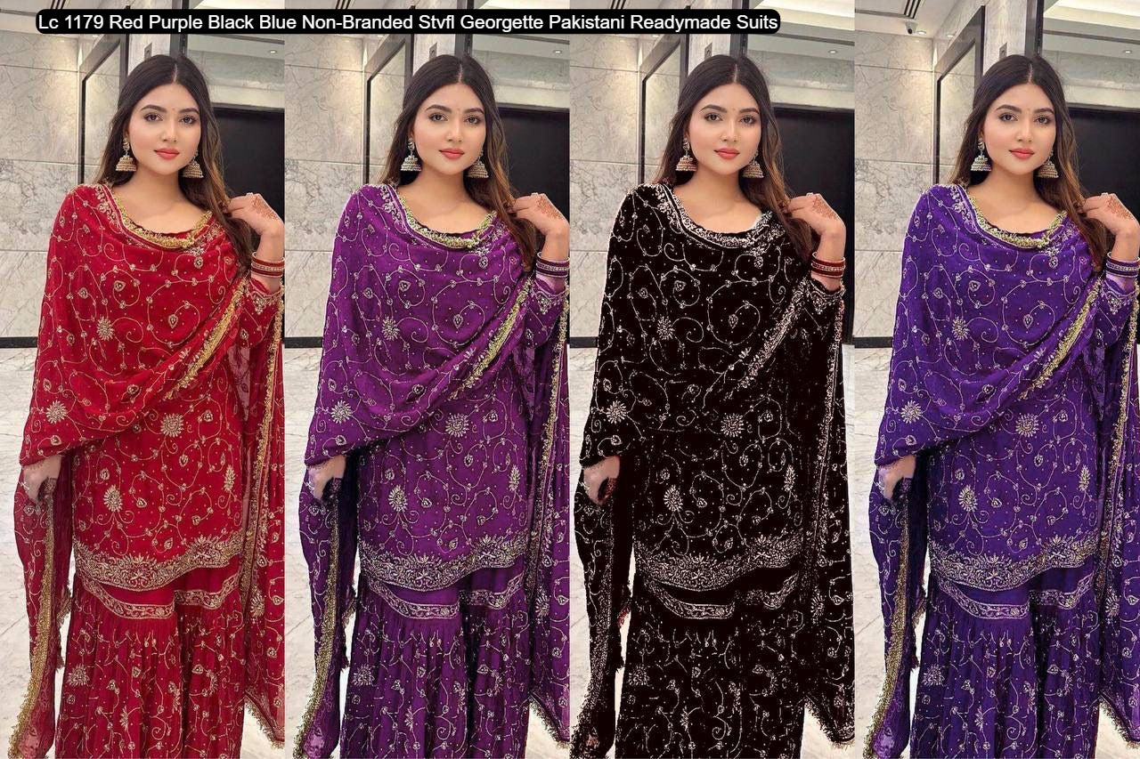 Lc 1179 Red Purple Black Blue Non-Branded Stvfl Georgette Pakistani Readymade Suits