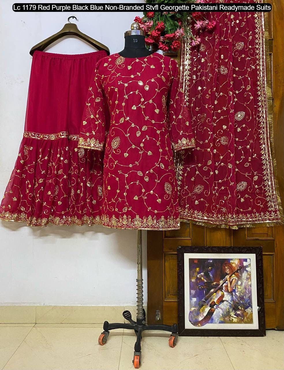 Lc 1179 Red Purple Black Blue Non-Branded Stvfl Georgette Pakistani Readymade Suits