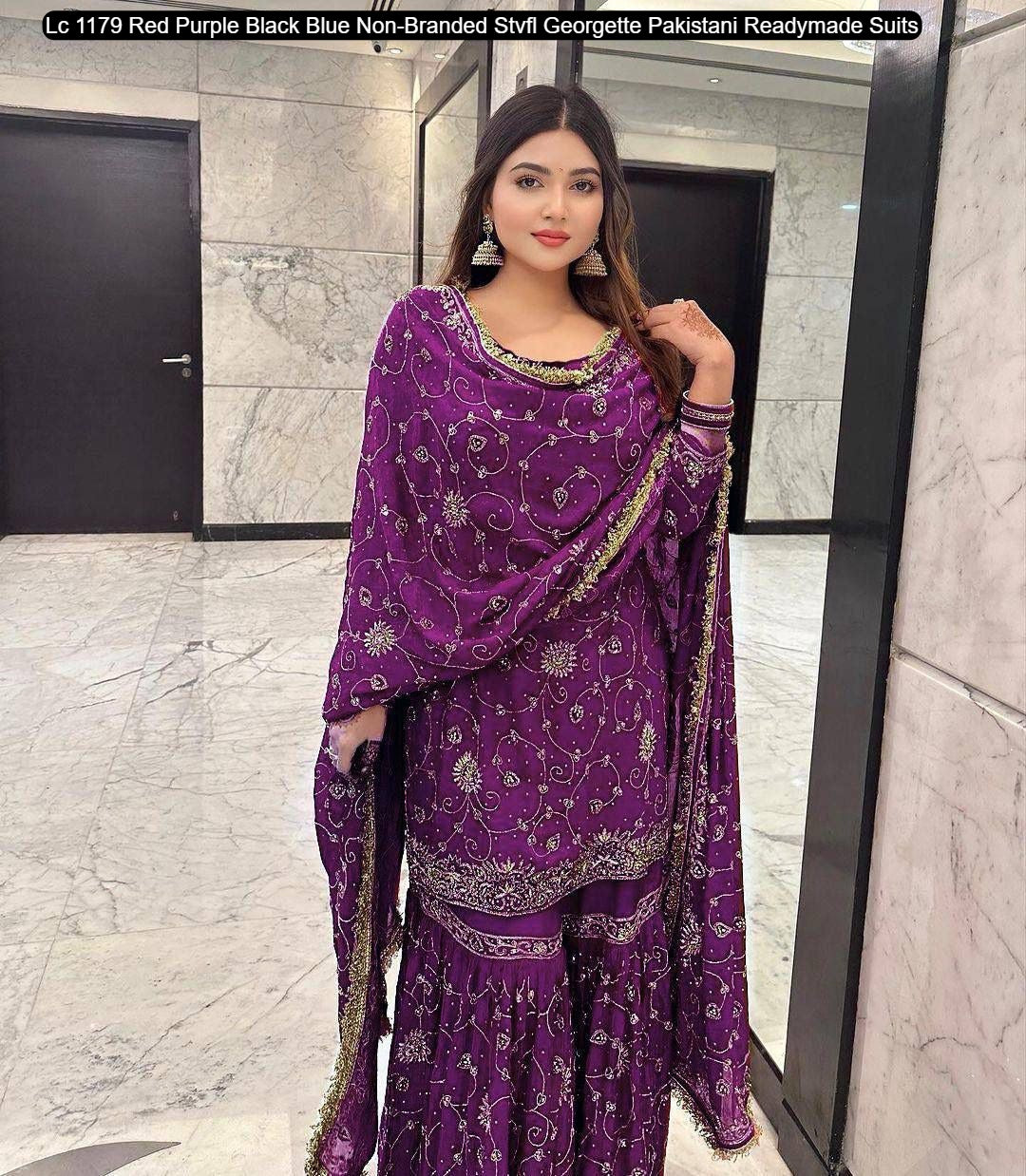 Lc 1179 Red Purple Black Blue Non-Branded Stvfl Georgette Pakistani Readymade Suits