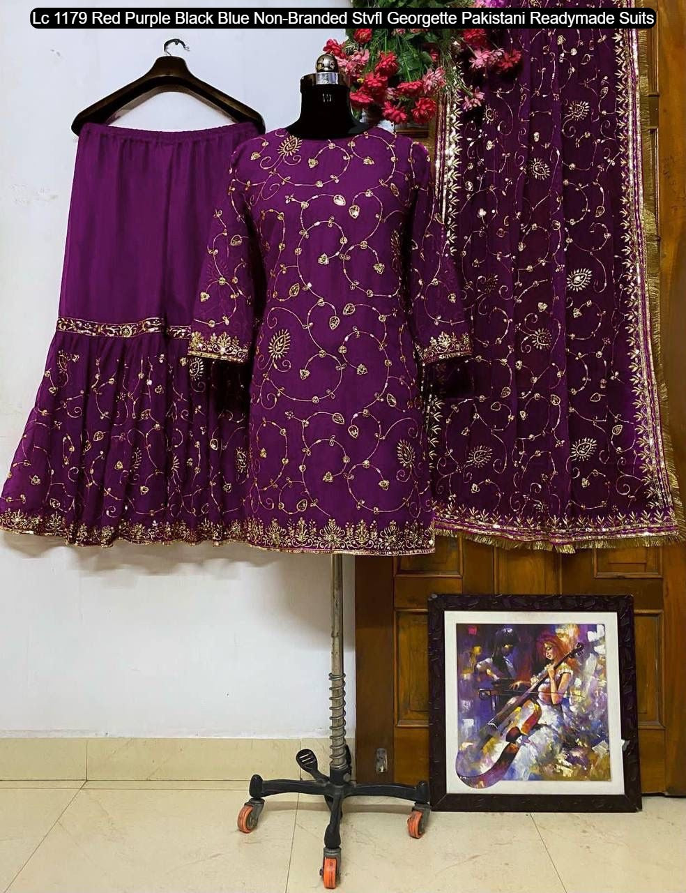 Lc 1179 Red Purple Black Blue Non-Branded Stvfl Georgette Pakistani Readymade Suits