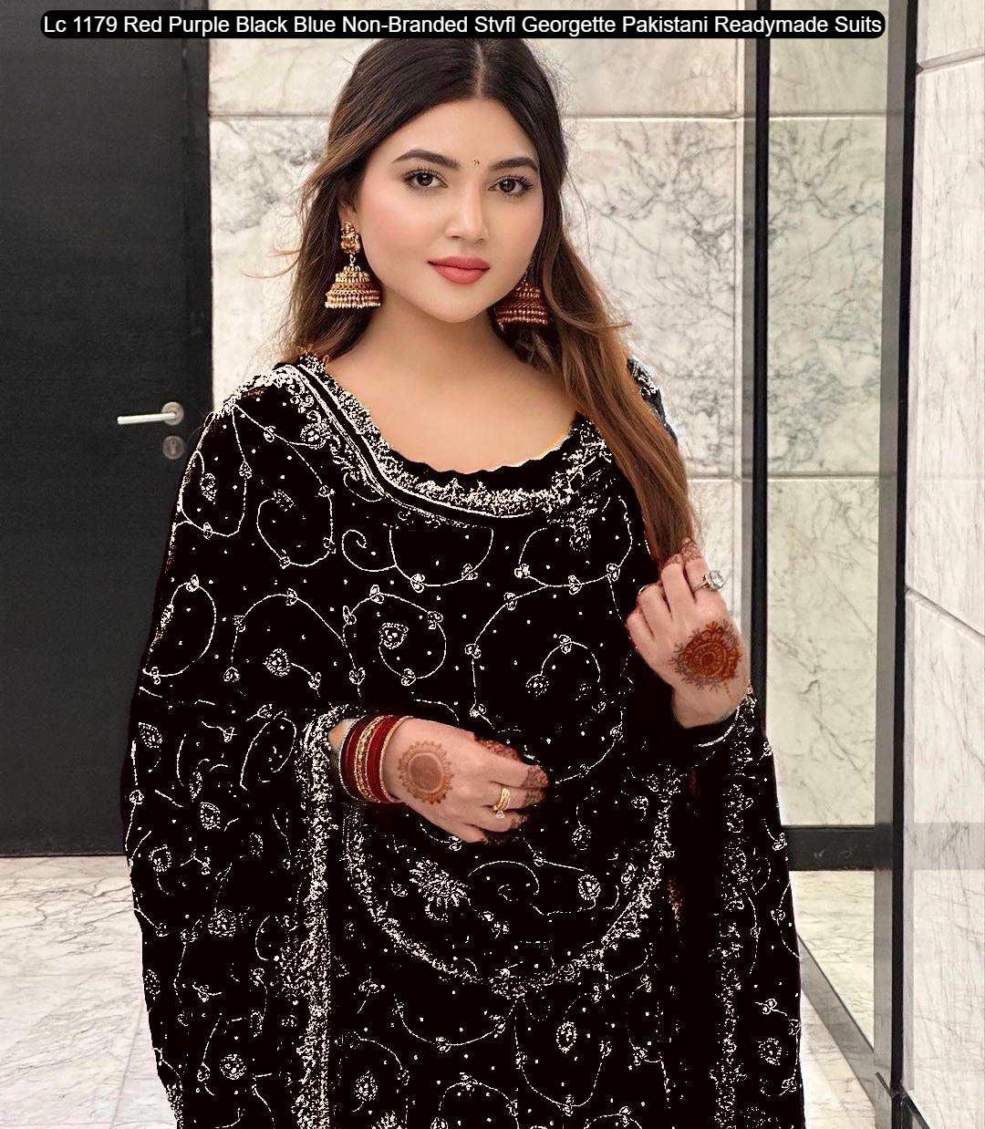 Lc 1179 Red Purple Black Blue Non-Branded Stvfl Georgette Pakistani Readymade Suits