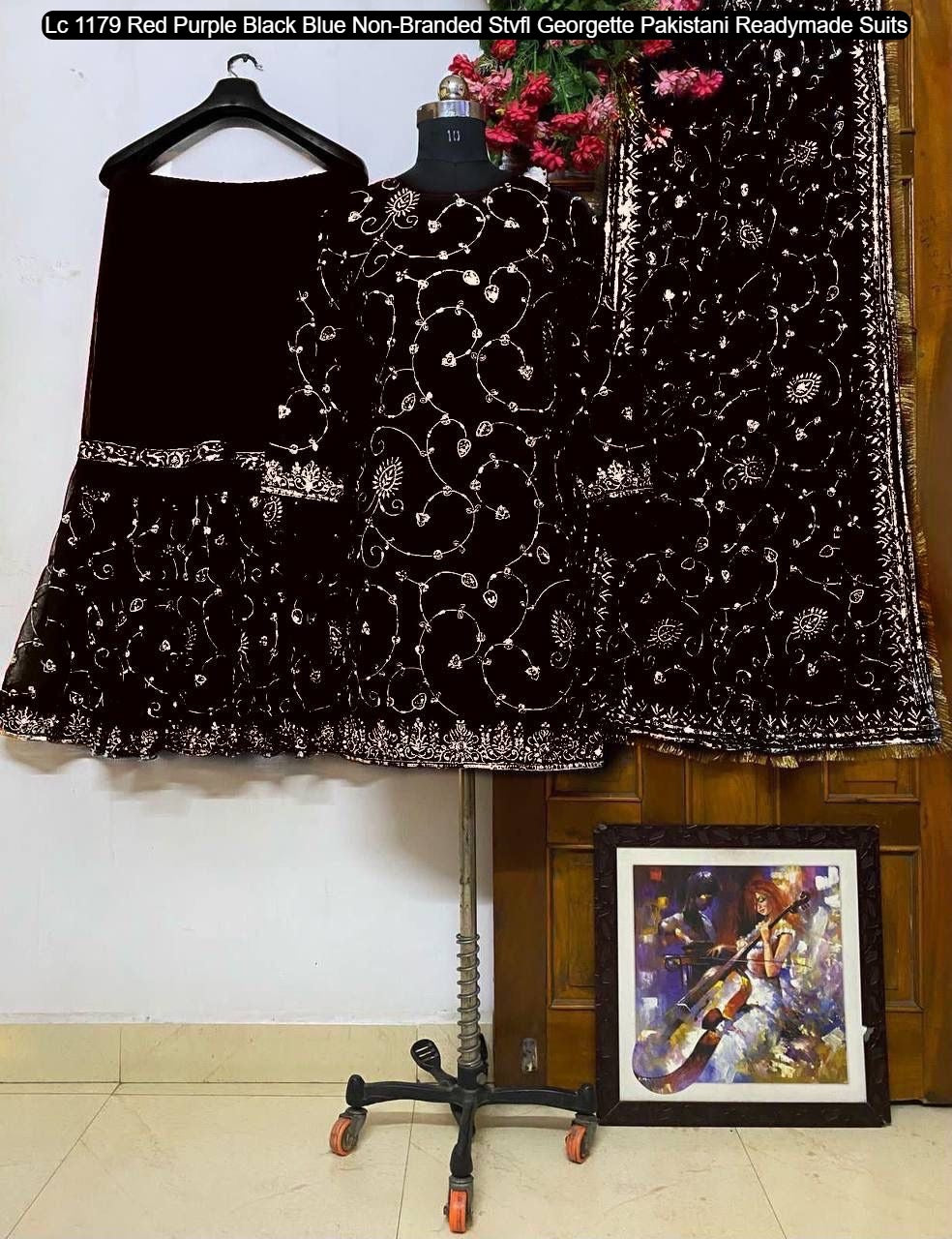 Lc 1179 Red Purple Black Blue Non-Branded Stvfl Georgette Pakistani Readymade Suits
