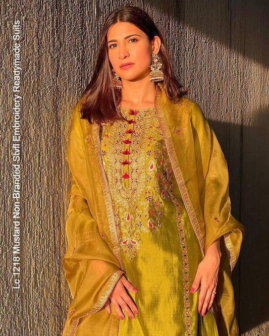 Lc 1218 Mustard Non-Branded Stvfl Embroidery Readymade Suits