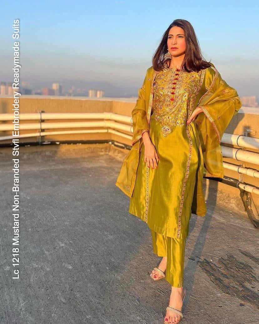 Lc 1218 Mustard Non-Branded Stvfl Embroidery Readymade Suits