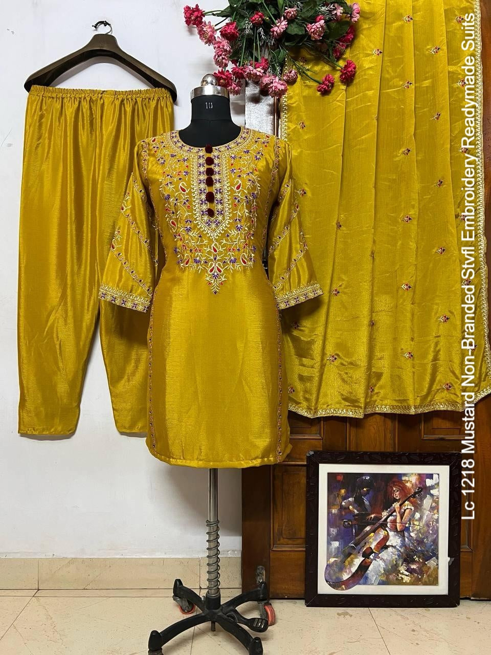Lc 1218 Mustard Non-Branded Stvfl Embroidery Readymade Suits