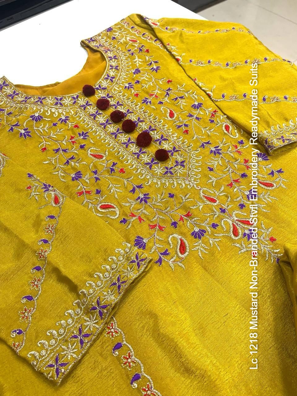 Lc 1218 Mustard Non-Branded Stvfl Embroidery Readymade Suits