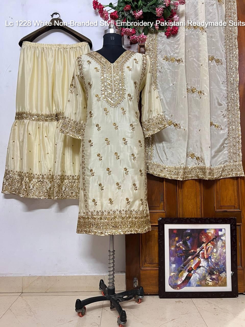 Lc 1228 White Non-Branded Stvfl Embroidery Pakistani Readymade Suits