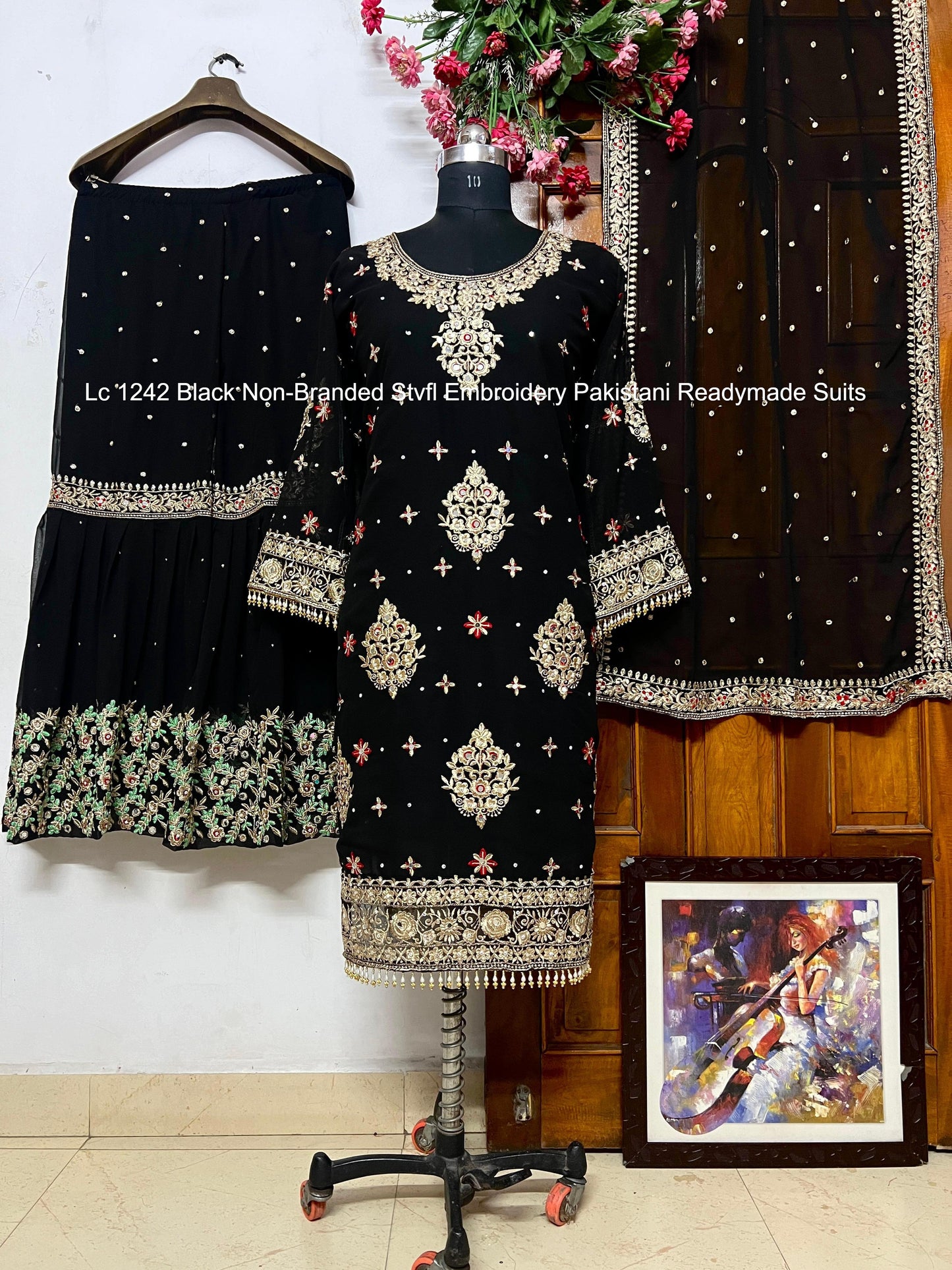 Lc 1242 Black Non-Branded Stvfl Embroidery Pakistani Readymade Suits