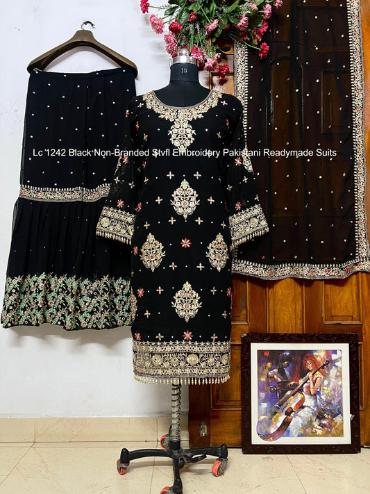 Lc 1242 Black Non-Branded Stvfl Embroidery Pakistani Readymade Suits