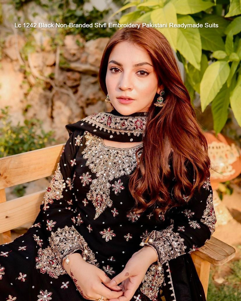 Lc 1242 Black Non-Branded Stvfl Embroidery Pakistani Readymade Suits