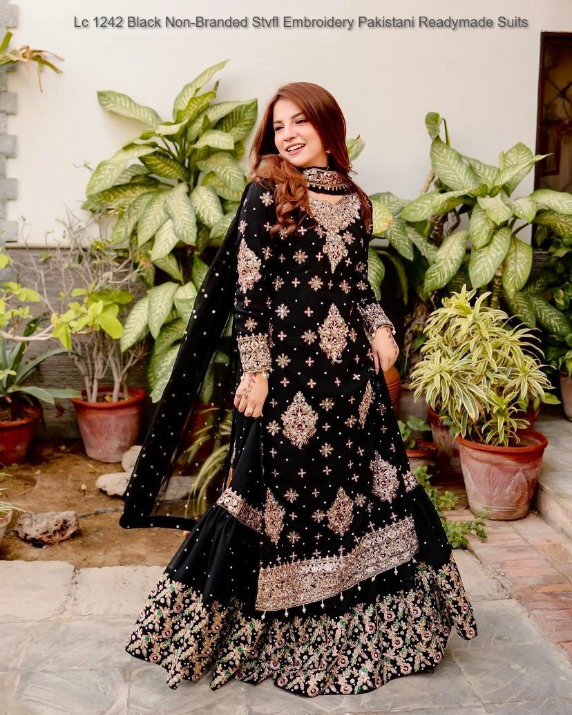 Lc 1242 Black Non-Branded Stvfl Embroidery Pakistani Readymade Suits