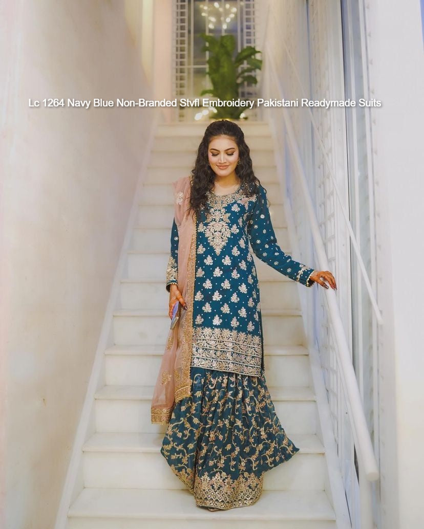 Lc 1264 Navy Blue Non-Branded Stvfl Embroidery Pakistani Readymade Suits
