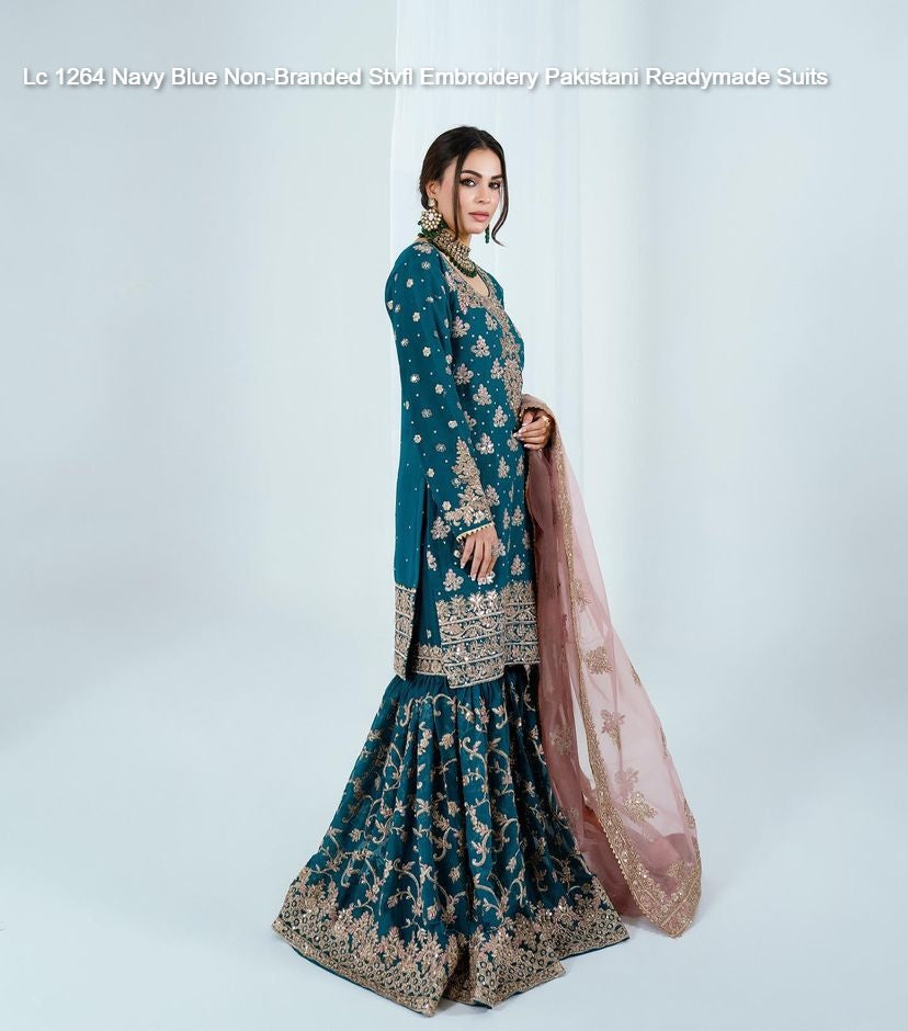 Lc 1264 Navy Blue Non-Branded Stvfl Embroidery Pakistani Readymade Suits