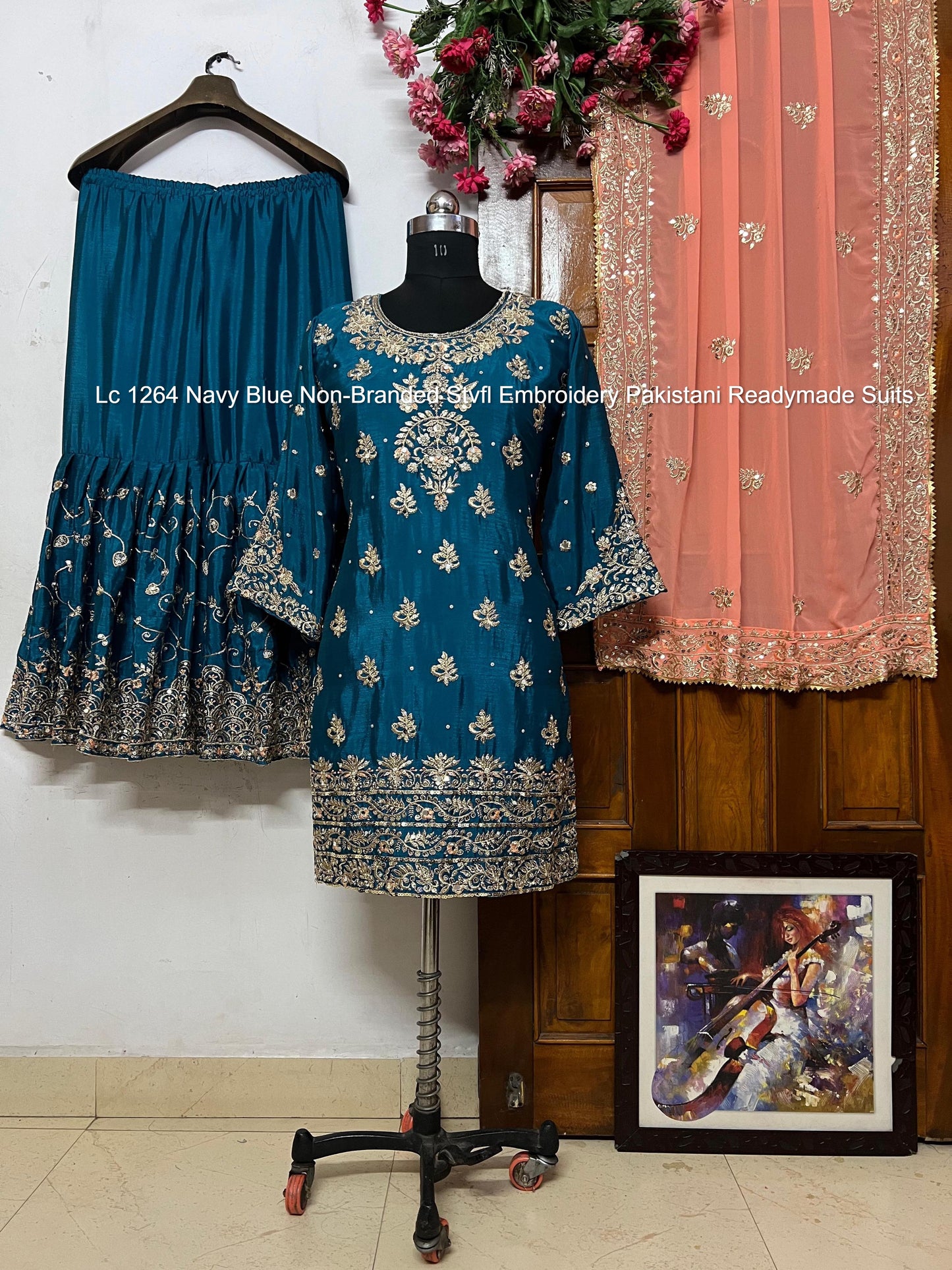 Lc 1264 Navy Blue Non-Branded Stvfl Embroidery Pakistani Readymade Suits
