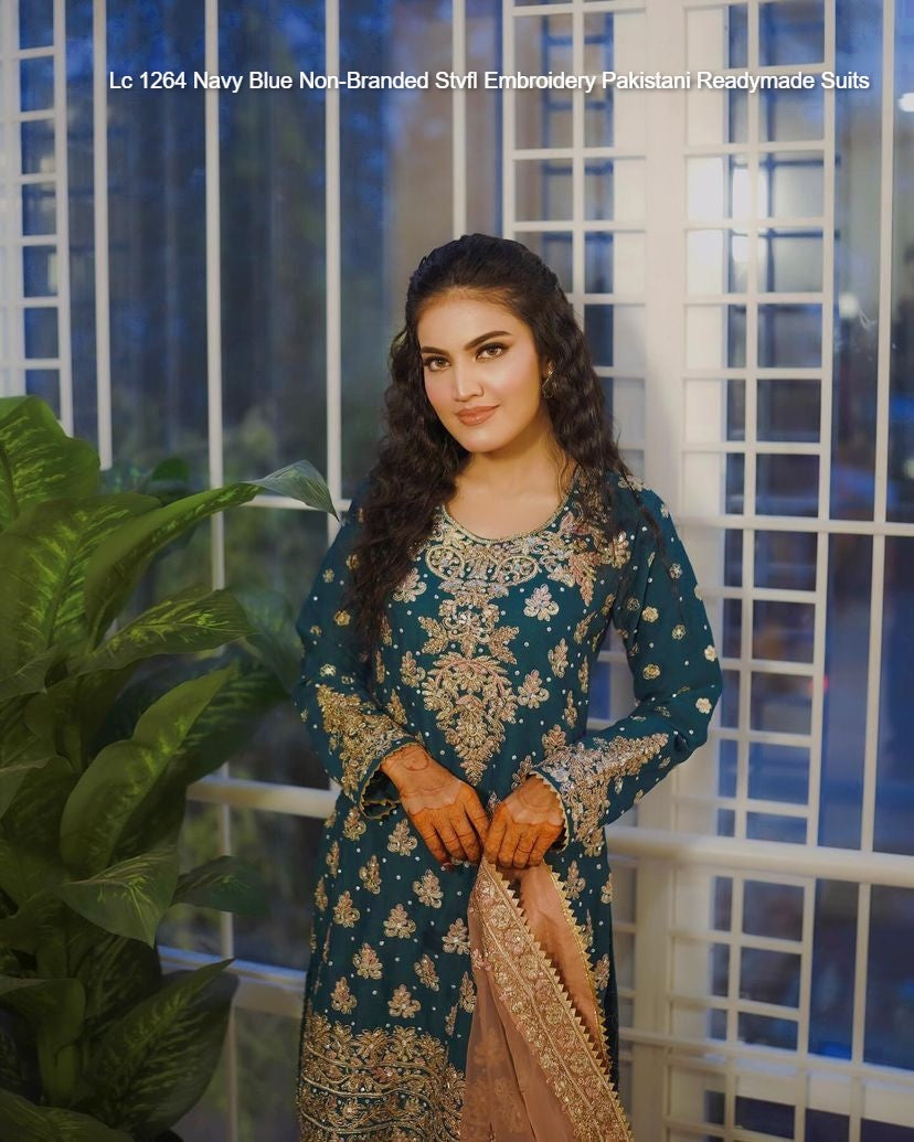 Lc 1264 Navy Blue Non-Branded Stvfl Embroidery Pakistani Readymade Suits