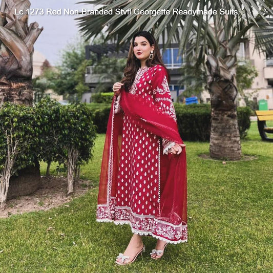 Lc 1273 Red Non-Branded Stvfl Georgette Readymade Suits